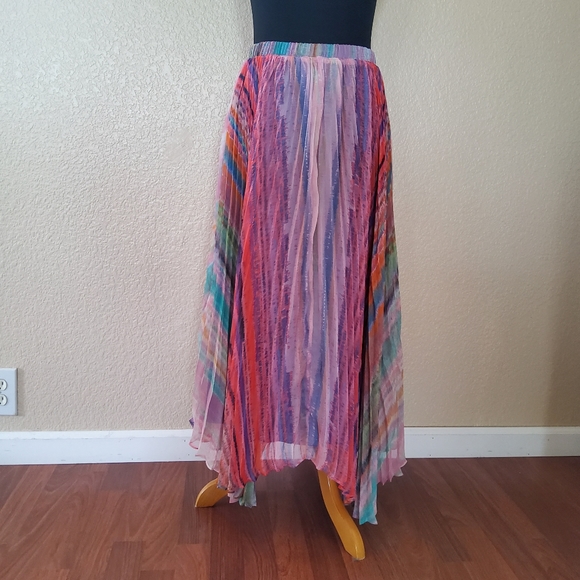 Soft Surroundings Spring Fling Pleated Asymmetrical Midi Multicolor Skirt PXS - Picture 1 of 6